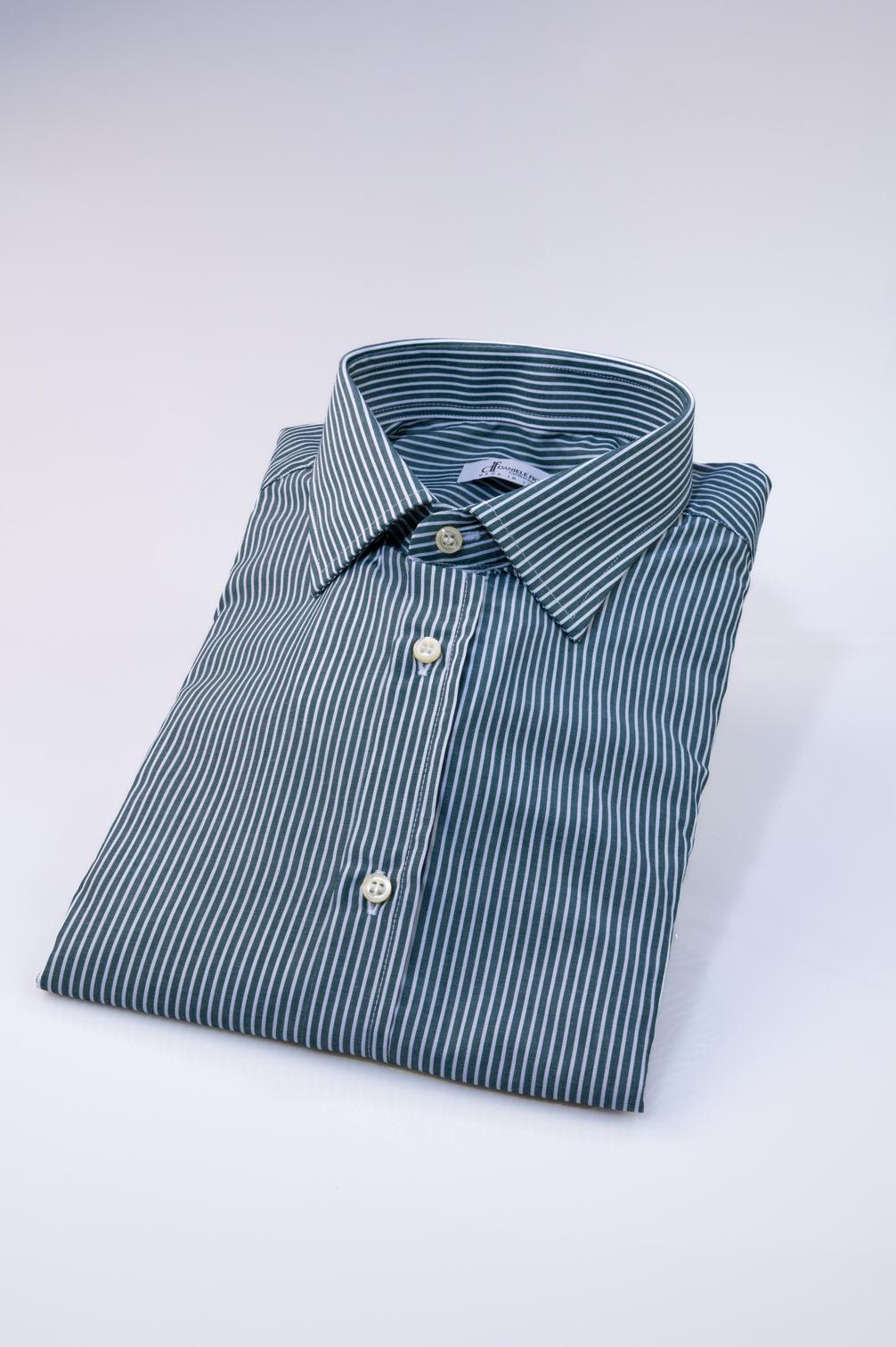 MAR_2209 Camicia Uomo Verde a Righe Bianche – Colletto Francese - immagine 1