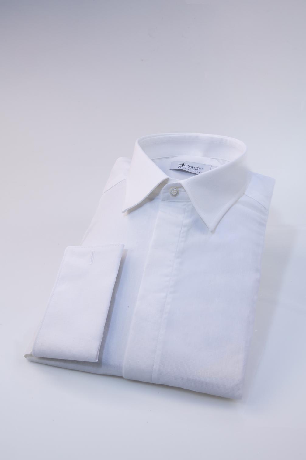 MAR_2249 Camicia Uomo Bianca con Copribottoni e Polso da Gemelli – Collo Italiano - immagine 1