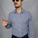 Camicia Uomo Blu – Riga Bianca a Bastoncino – Colletto Italiano