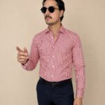 Camicia Uomo Rossa a Riga Bastoncino - Colletto Italiano