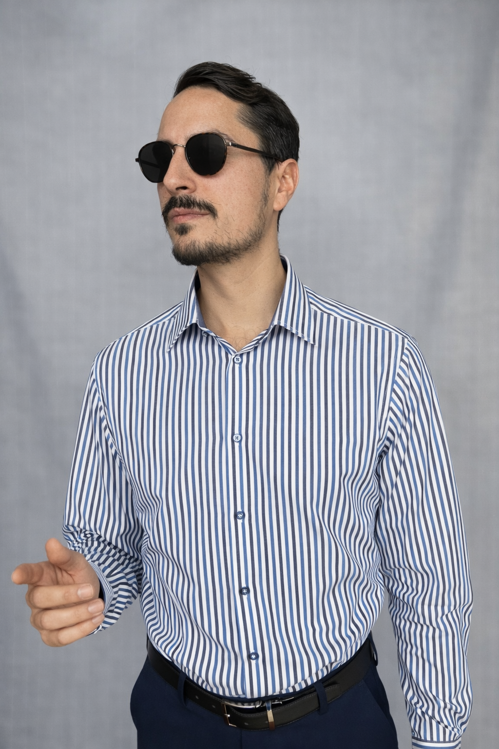 c127f029-c71d-4ec0-9c37-d983965815c3 Camicia Uomo Azzurra a Doppia Riga Blu – Colletto Italiano - immagine 1