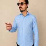 Camicia Azzurra in Puro Lino – Collo Semiaperto Francese