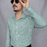 Camicia Uomo Stiro Facile Righe Verdi – Colletto Francese Semi Aperto