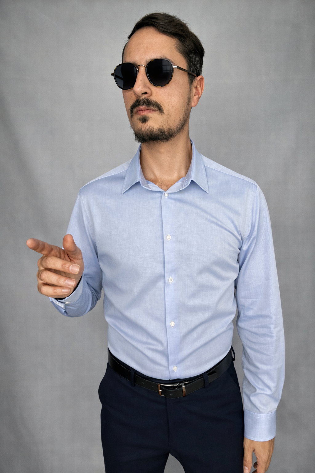 azz fil a fil Camicia Uomo Azzurra Fil a Fil con Collo Italiano - immagine 1