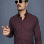 Camicia Uomo Bordeaux con Collo Button Down