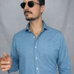 Camicia Uomo Denim Azzurro – Colletto Francese Semi Aperto