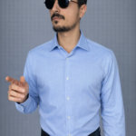 Camicia uomo Oxford azzurro con collo italiano