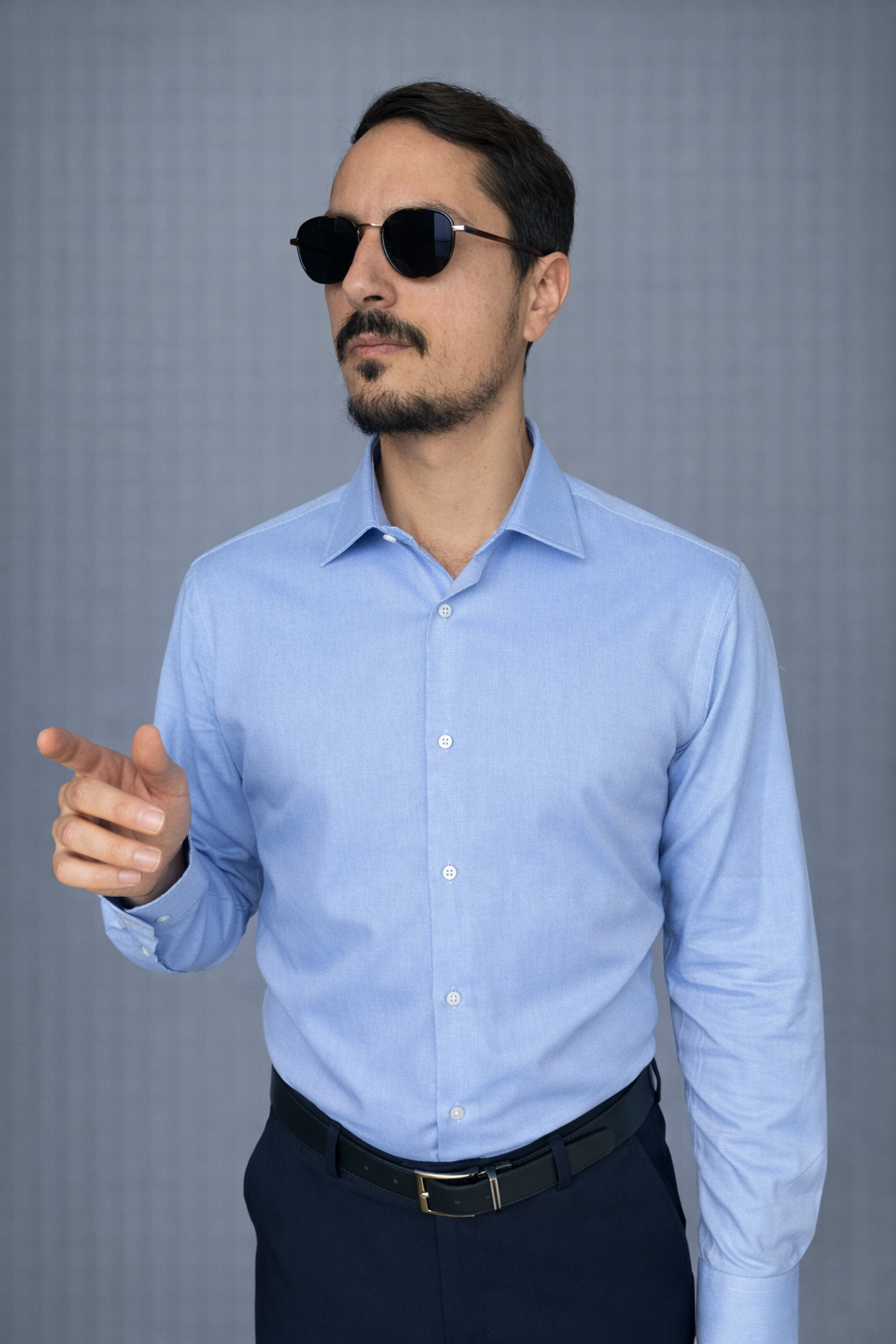 oxford Camicia uomo Oxford azzurro con collo italiano - immagine 1