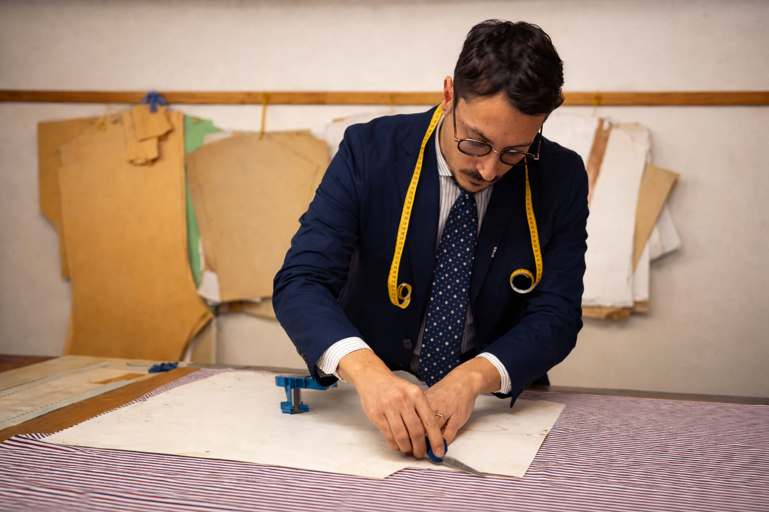 modellista che disegna il modello di una camicia sartoriale Camiceria Fiore